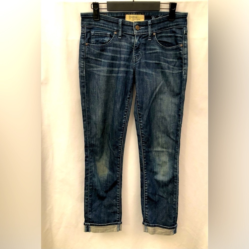 Holding Horses Anthropologie Slim Boyfriend Cuffed Hem Jeans Western Size 25